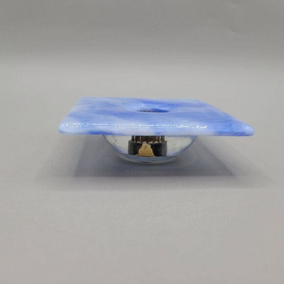 Ikebana Vase Fused Art Glass Pin Frog Holder Square Shape Blue White - Picture 3 of 6